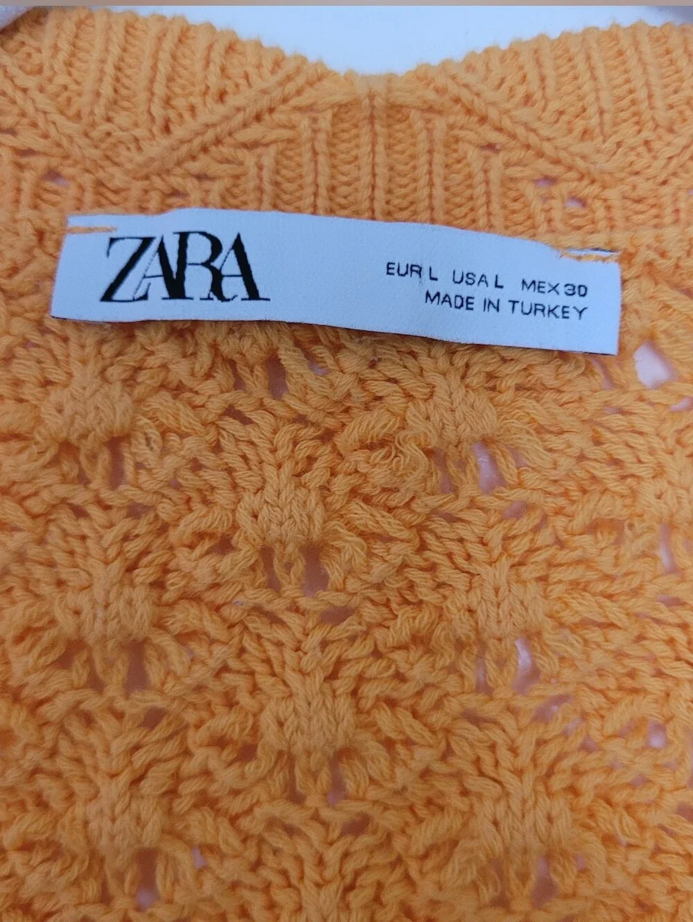 ZARA CROCHET OPEN COTTON KNIT CROPPED BELTED ORANGE CARDIGAN SIZE L